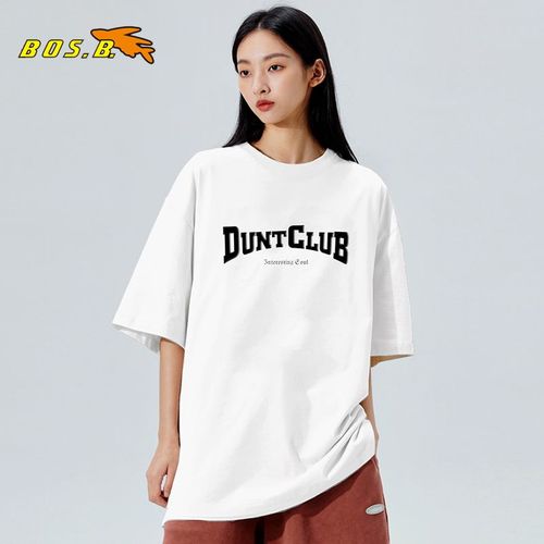 博世堡飞鱼t恤女半袖宽松圆领情侣装潮牌纯棉印花250克体恤673501