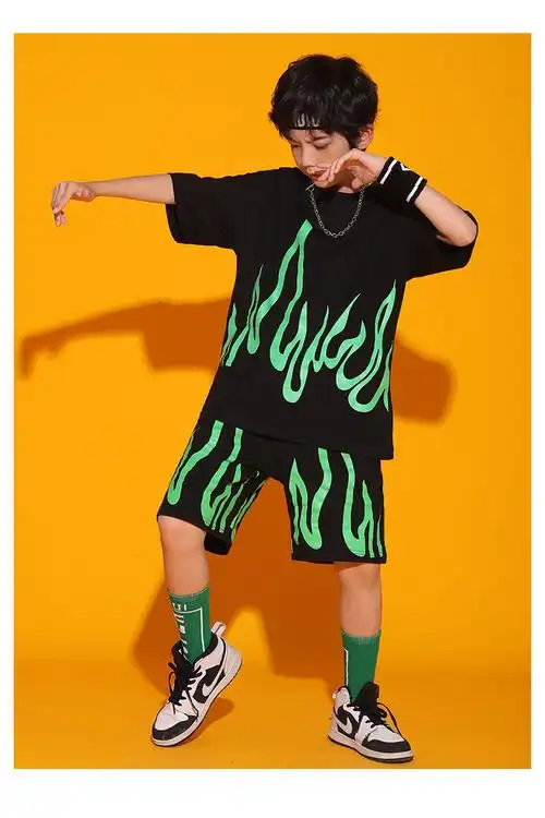 hiphop架子鼓演出服帅气嘻哈街舞套装男童夏夏天小朋友血跳舞穿的衣服