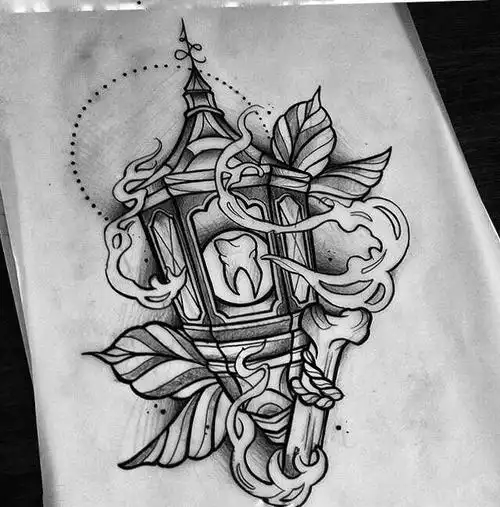 黑灰路灯纹身手稿