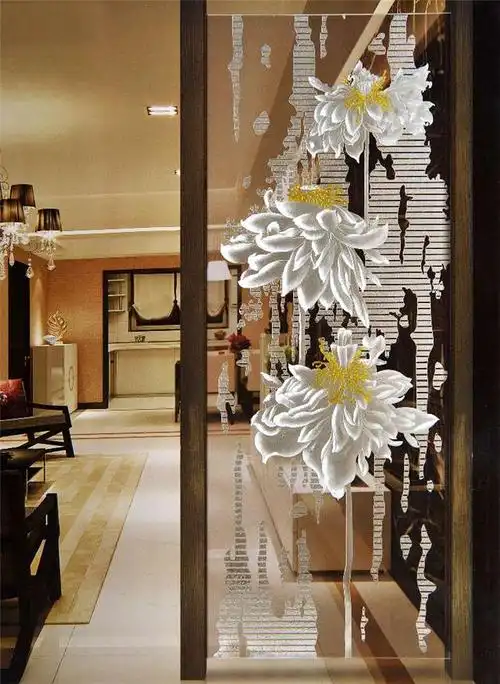 简欧式浪漫玄关艺术玻璃背景墙创意室内玻璃隔断装饰艺术玻璃