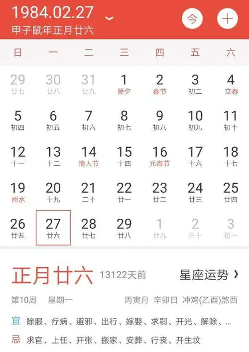 1984年农历正月26女入年日月查生辰八字