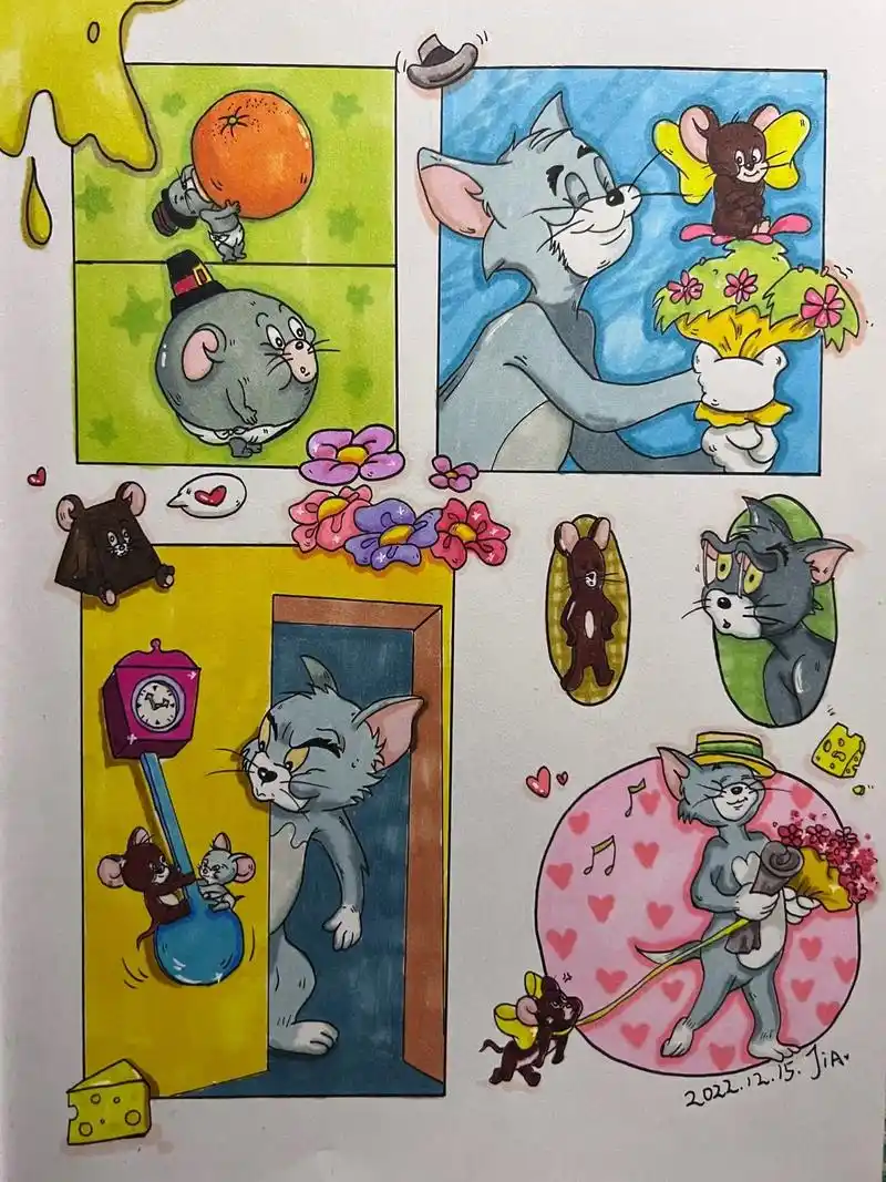 拇指杰瑞#手绘 #猫和老鼠 - 抖音