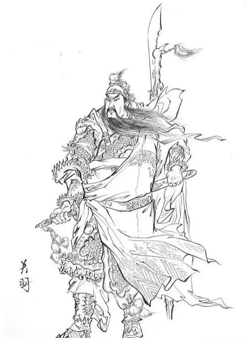 三国人物白描须发根根清晰袍服飘逸少见的精品