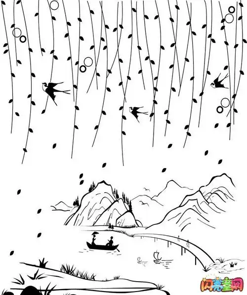 春天的垂柳柳树简笔画图片