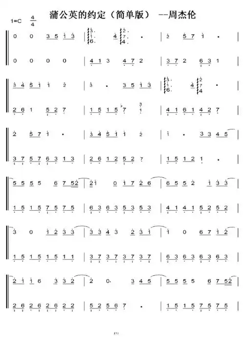 蒲公英的约定 c调 初学者简易版 钢五双手简谱 钢琴谱.pdf