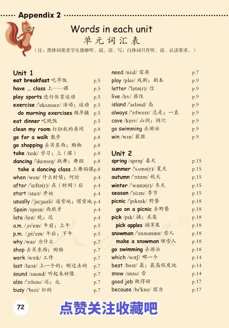 英语单词表人教版五年级英语下册