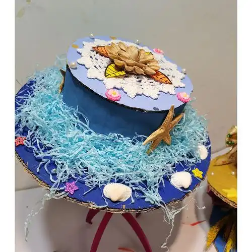 纸板创意美术手工变废为宝废旧利用环保彩色帽子手工创意粘贴类