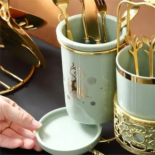 厨房沥水筷子筒家用高档它墅新款网红创意欧式家庭轻奢陶瓷筷筒筷子笼