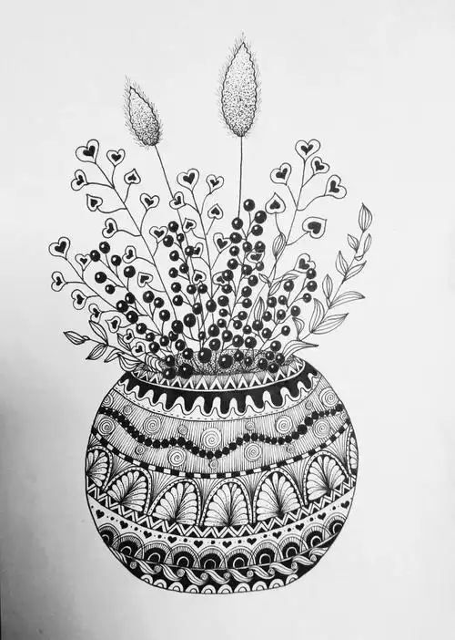 绘画教程‖黑白线描画《红豆》