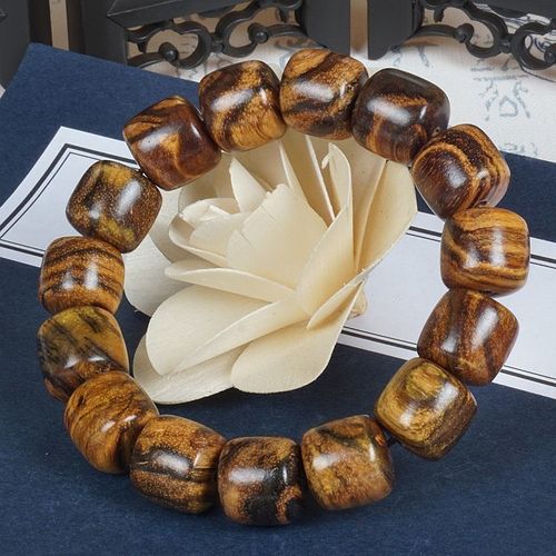 印尼花奇楠桶珠手串佛珠手链自然香味虎皮斑纹贡木沉香木手串文玩