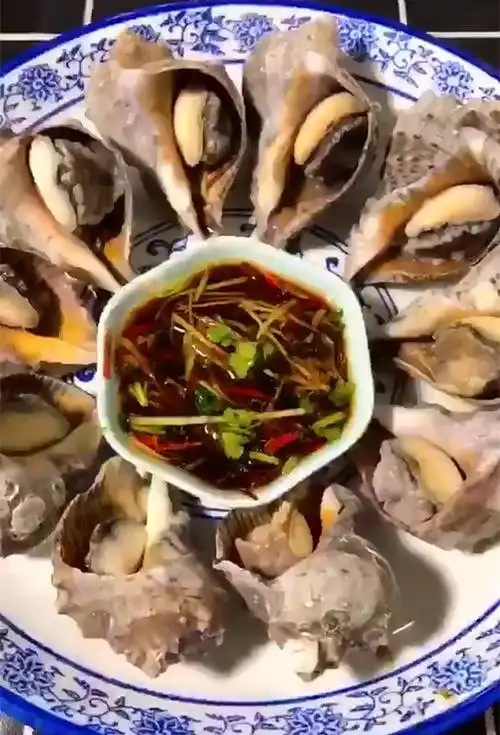 原创水煮大海螺,肉质鲜美有嚼劲,配上我的秘制酱汁一口闷,真是太过瘾