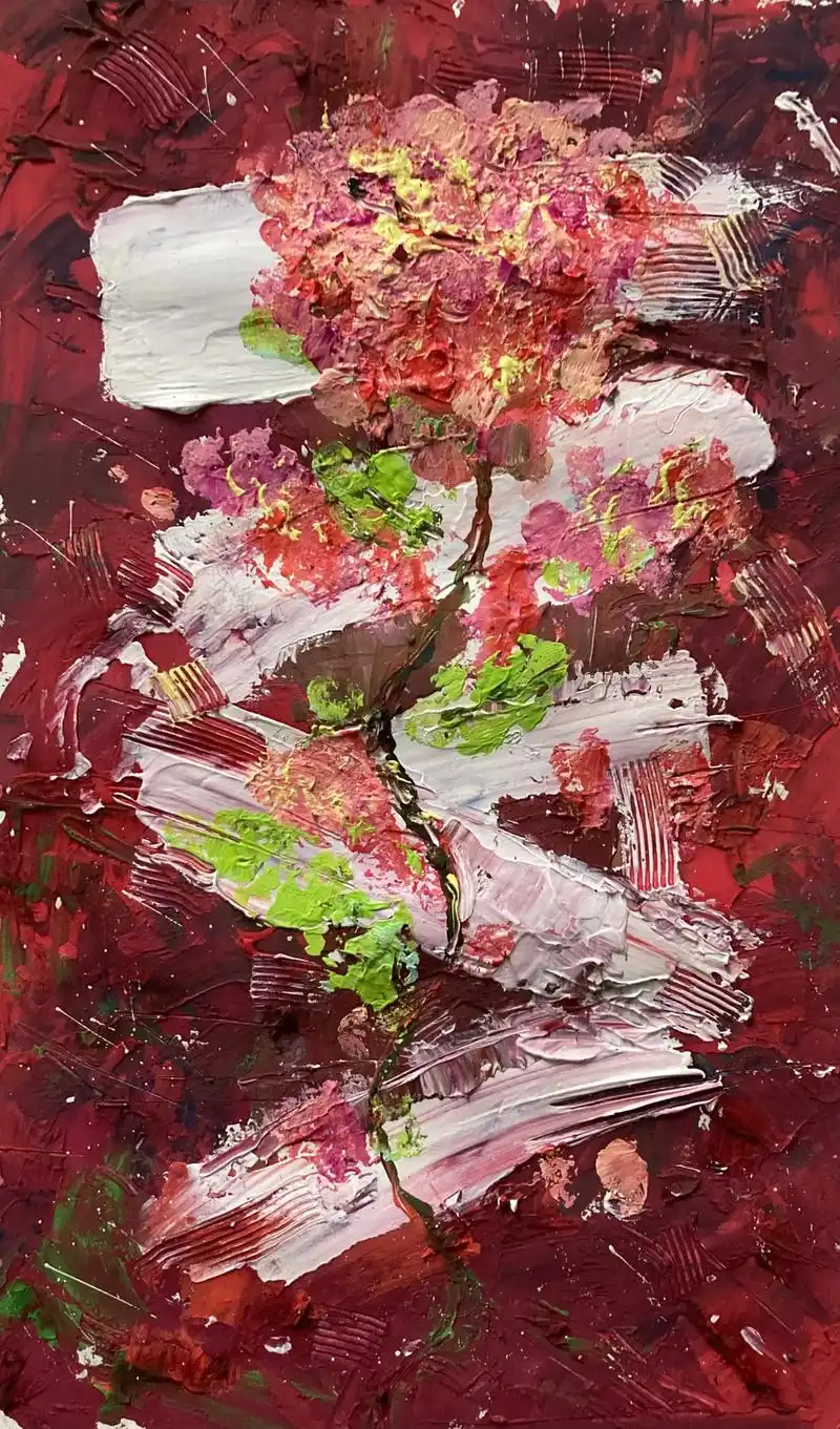 肌理画复古暗红色系玫瑰 设计色彩 肌理画 #创意美术 #平面 - 抖音