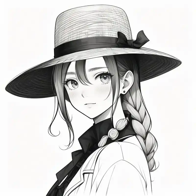 手绘女生黑白素描头像9678