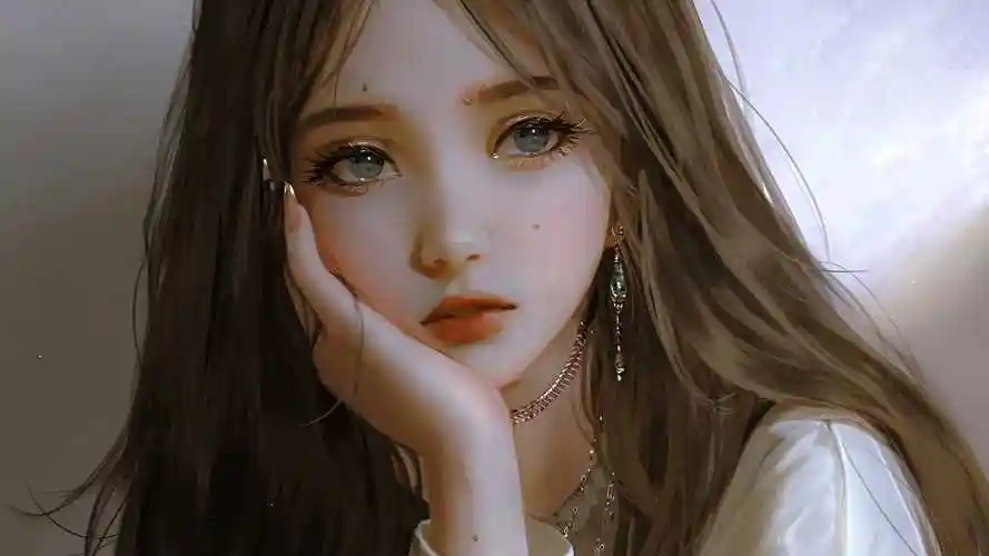 长发 女孩 一手托腮 厚涂 高清 动漫 壁纸 动漫壁纸