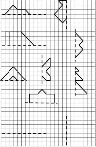前8个图形:画出对称轴的另一边;后2个图形:自由想象画出2个对称图形.
