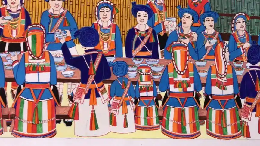 7.7米巨作农民画|傈僳族讨娶嫁女图