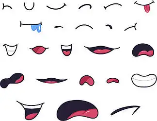 漫画有趣的人物 i>嘴 /i>巴, i>嘴 /i>唇,牙齿和舌头,表情各异.