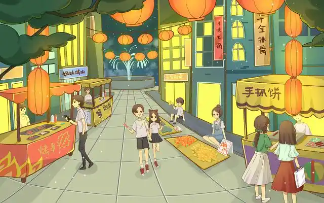 卡通手绘夜市地摊原创插画素材海报