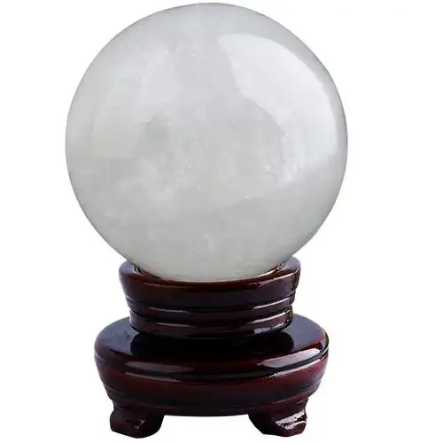 天然白水晶球摆件原石打磨客厅财位卧室办公桌饰品原矿白色水晶球