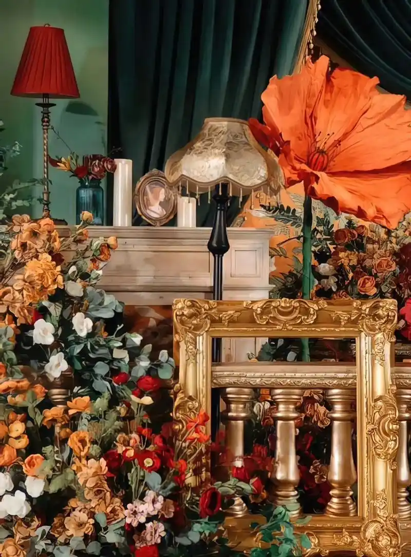 复古美式婚礼墨绿色与橙色撞色设计