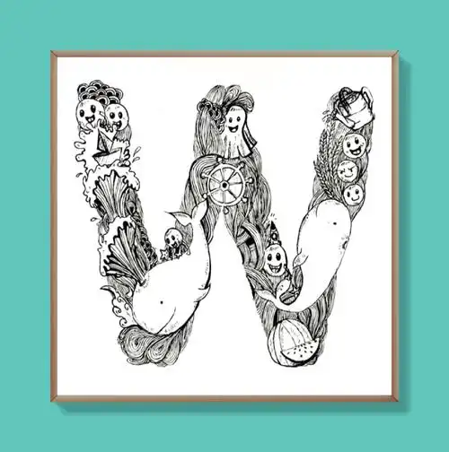 字母设计黑白创意线描装饰画