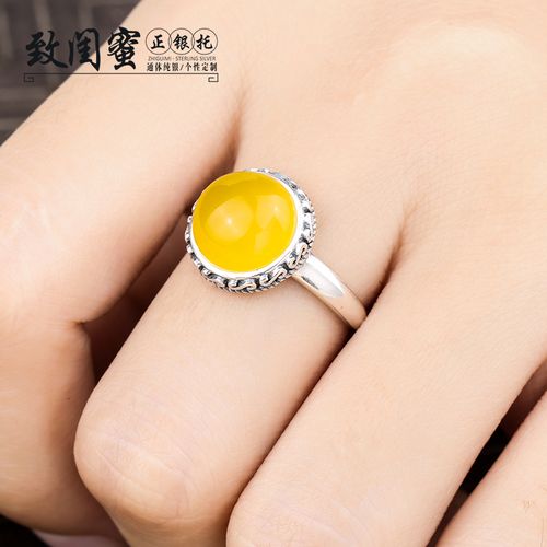包珠戒托银饰 925银活口男女戒指托空托镶嵌蜜蜡琥珀玉石戒指银托