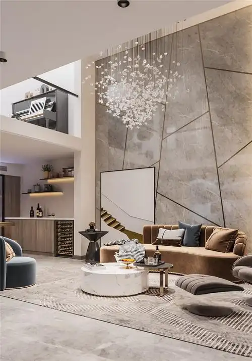 上海天籁湖畔275平轻奢风格三居室客厅装修效果图