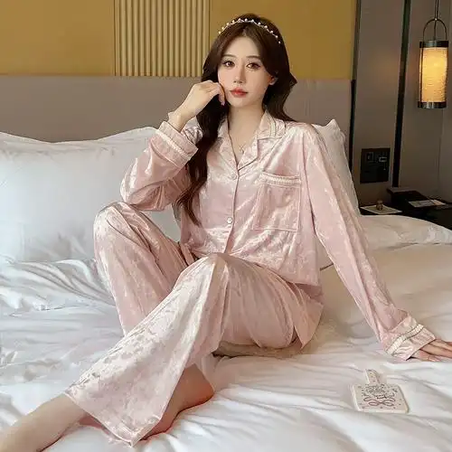 冬季金丝绒睡衣女款春秋2023年新款性感网红风女士长裤家居服套装