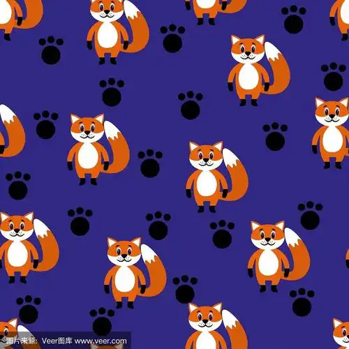无缝图案与可爱的狐狸和脚印在一个美丽的背景平风格