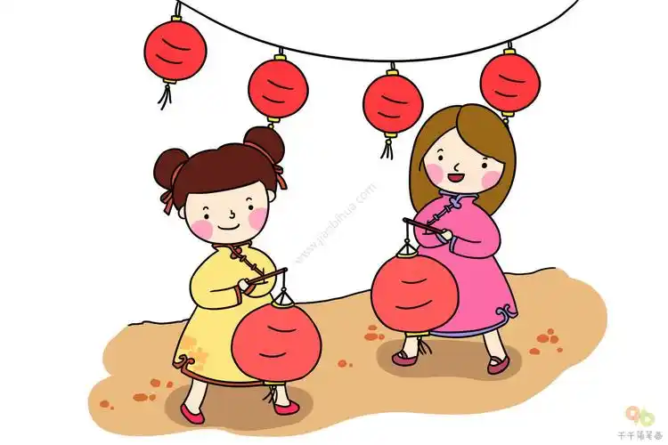 小朋友看灯会简笔画画法