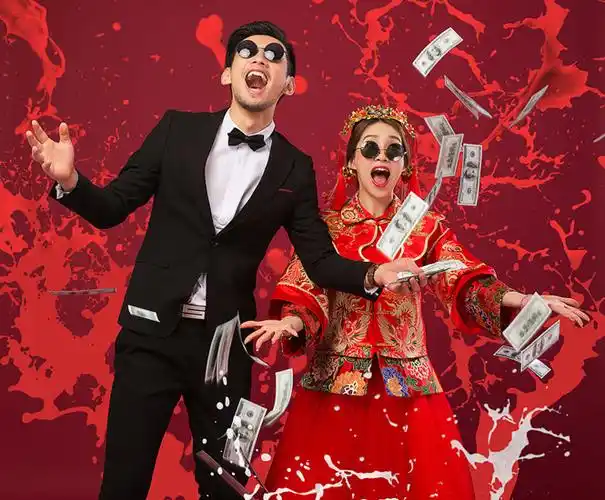 中式室内创意搞怪婚纱照席地宫纱》