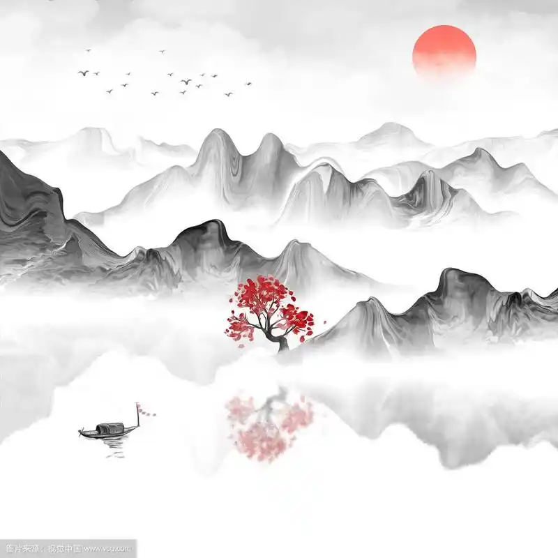 手绘中国风意境水墨山水画