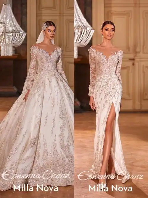 可多穿拥有钻石般闪耀的超大长拖尾婚纱