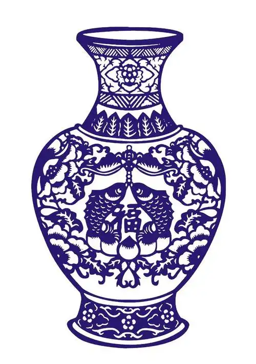 明间青花瓷瓶剪纸图案!喜欢的收藏