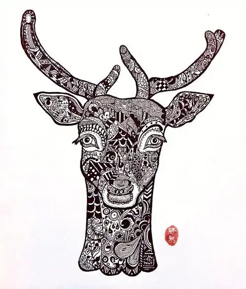 线描禅绕画一只麋鹿