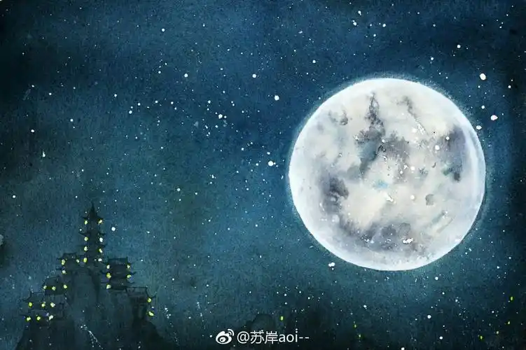水彩星空#画师@苏岸aoi--#【月夜】
