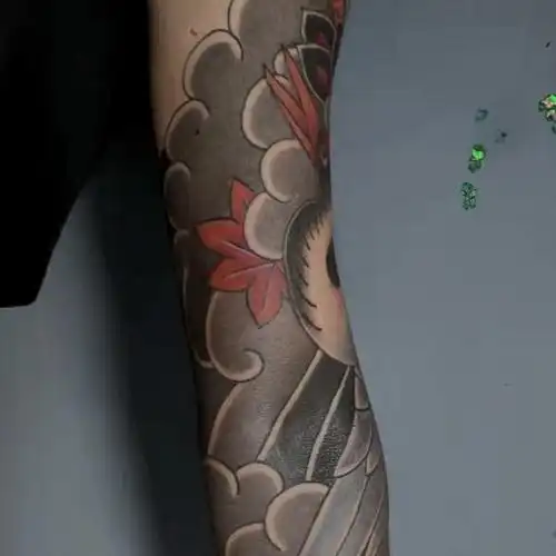 老传统花臂完工!现场设计的仙_纹身吧社区 - 纹身大咖