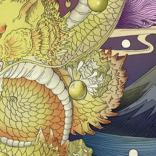 纸绘线稿,photoshop上色风格:浮世绘十二生肖——龙佛山/插画师/1年