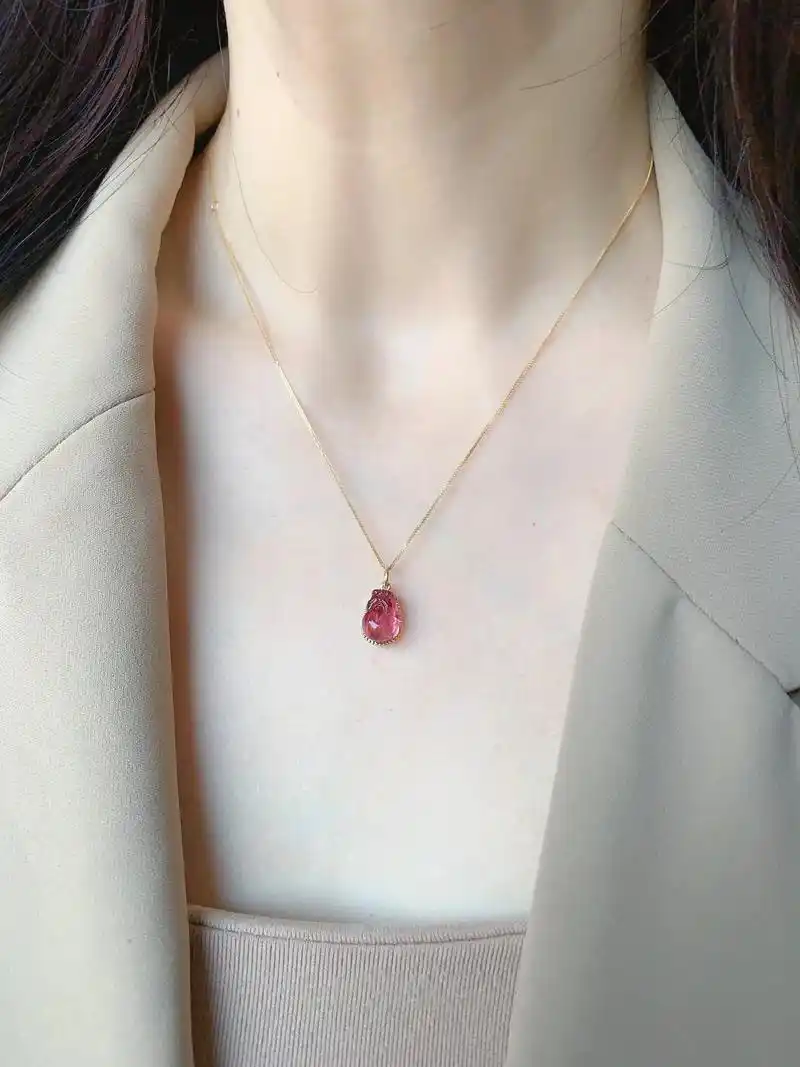 一眼万年99超显白聚财的碧玺貔貅项链6015.