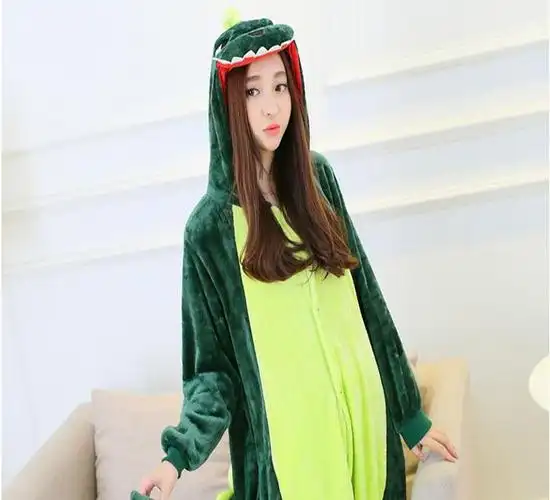 秋冬加厚加绒法兰绒动物连体家居服 男女恐龙爱情公寓版卡通睡衣