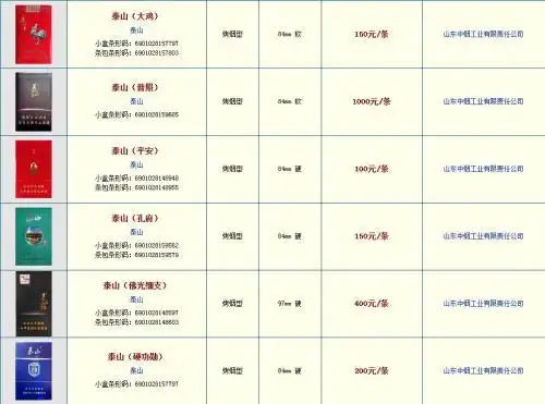 泰山烟泰山烟价格表和图片