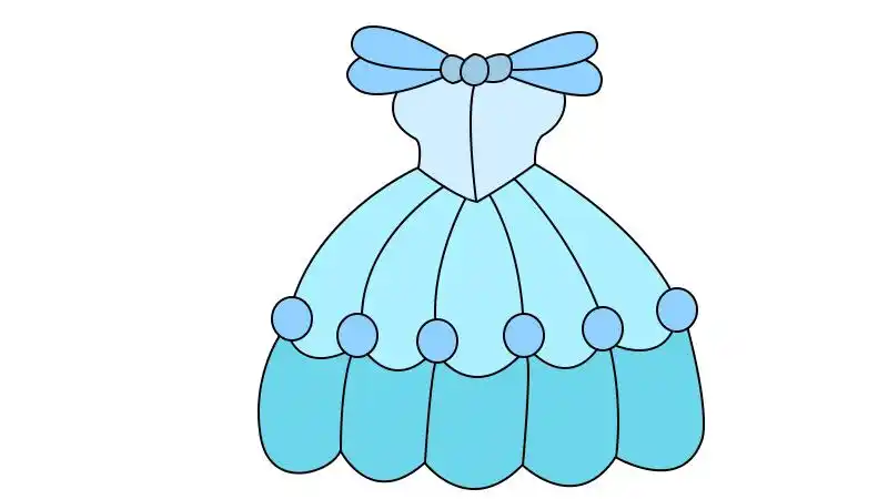 3,再画公主裙的裙子部分以及衣物的细节处;2,在蝴蝶结的下面画出公主