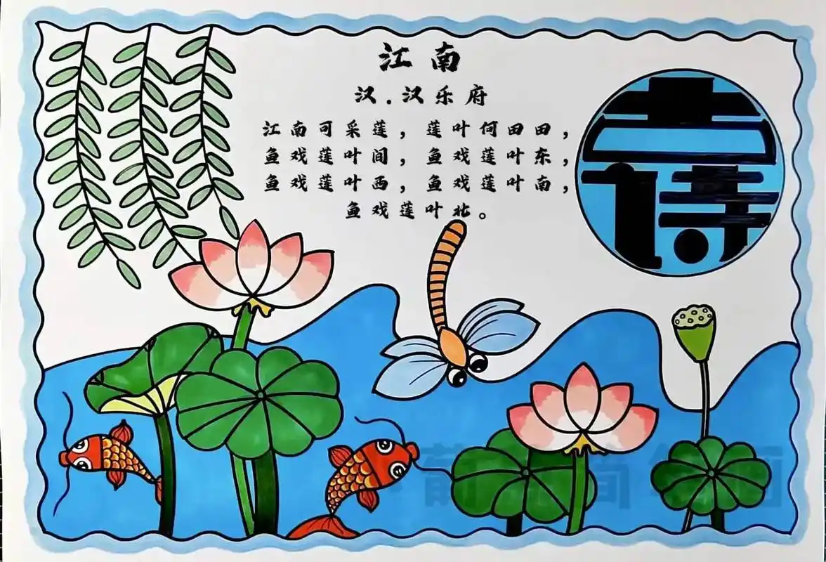 古诗配画/诗配画/有线稿可打印.江南诗配画/望庐山瀑布诗配画 - 抖音