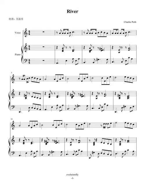 river-charlie puth-伴奏谱钢琴谱-文超alfred-虫虫钢琴