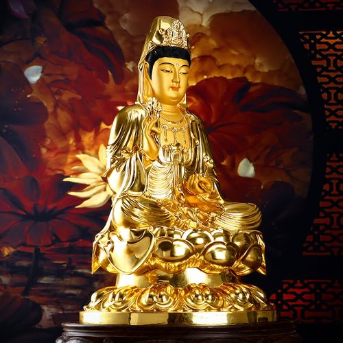 观音台湾贴金佛像莲花菩萨供奉南海观音像家用装饰摆件