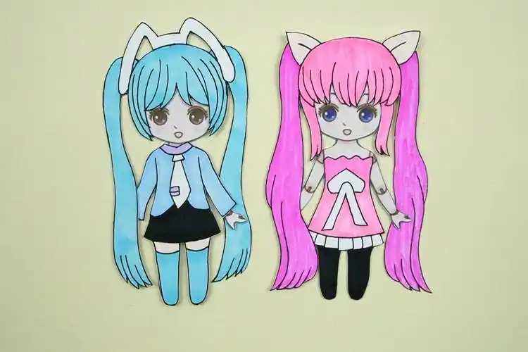 初音未来纸娃娃创意手工,卡通常规蓝款裙子装