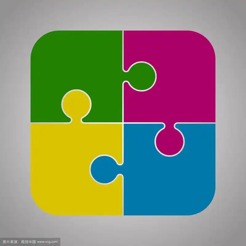 四色块拼图圆形信息图4步骤