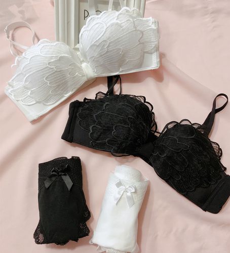 黑白色孕妇拍照内衣套装蕾丝内裤纯棉无钢圈聚拢防下垂孕妇照写真