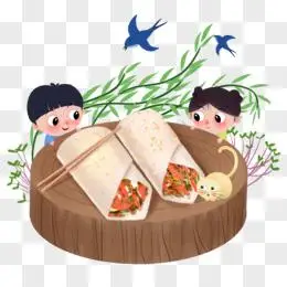 立春咬春饼习俗卡通男女孩手绘元素