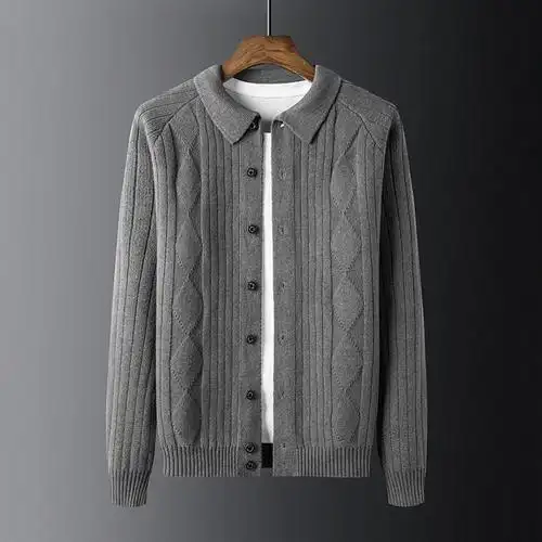 毛衣外套翻领宽松潮流针织衫新款纯色男士开衫男上衣休闲外穿线衫